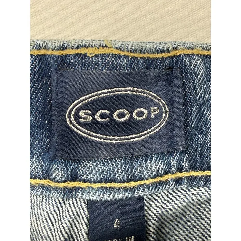 NWT Scoop Women’s Blue Rhinestone Wide Leg Jeans high waist 100% cotton Sz 4 - Picture 2 of 11